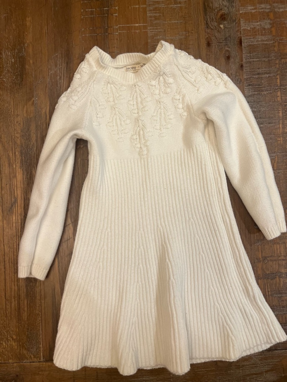 Girls' Cream Knit Long-Sleeve Dress